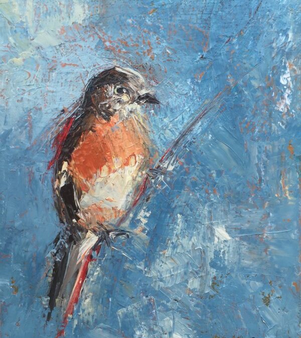 Female Bluebird. Palette Knife painting by Denise Hopkins