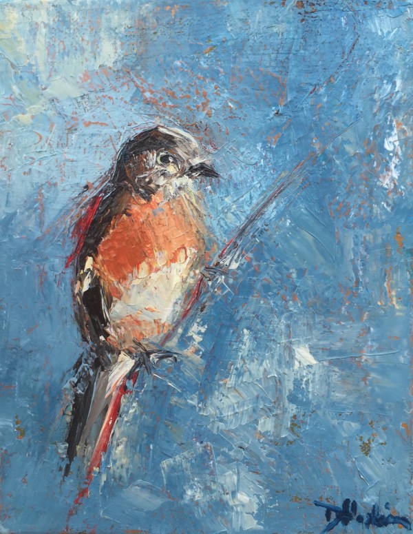 Female Bluebird. Palette Knife painting by Denise Hopkins