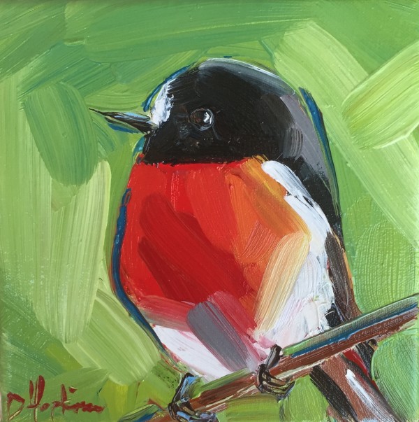 scarlet robin painting by Denise Hopkins