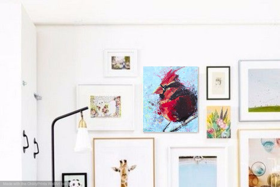 Cardinal painting on gallery wall
