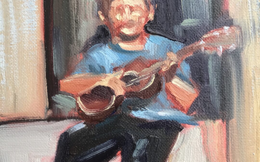 ukulele player oil painting