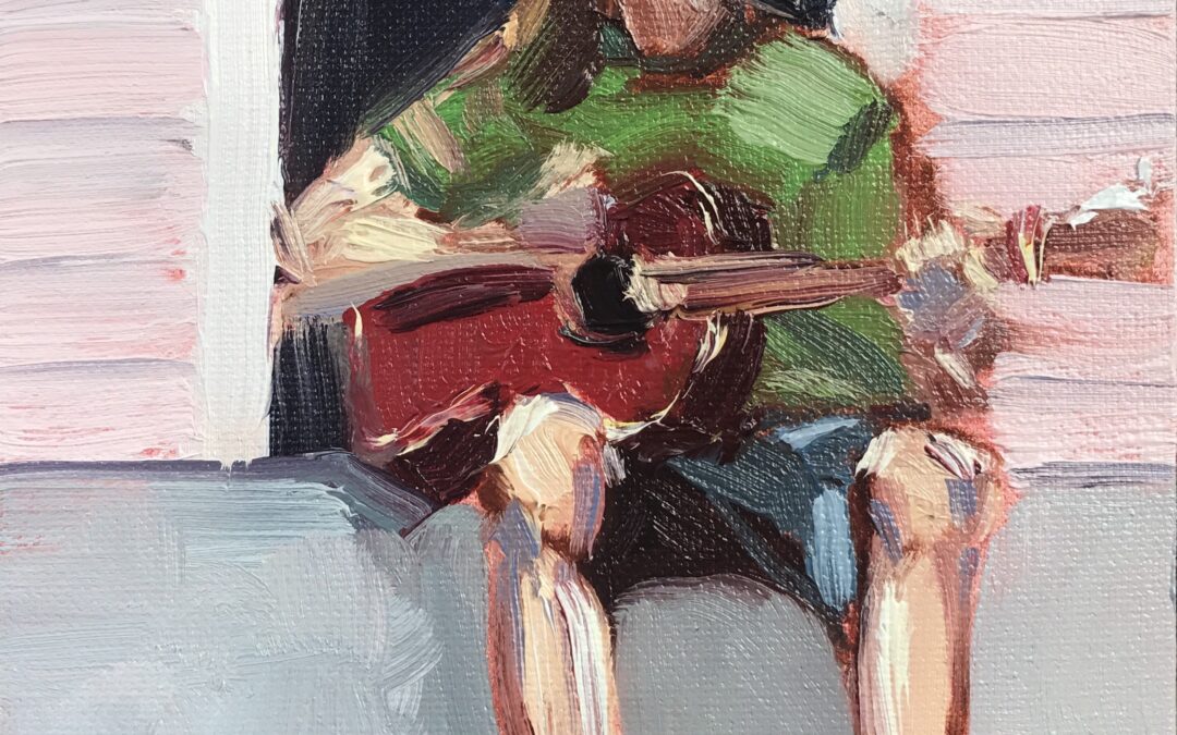 guitar player oil painting