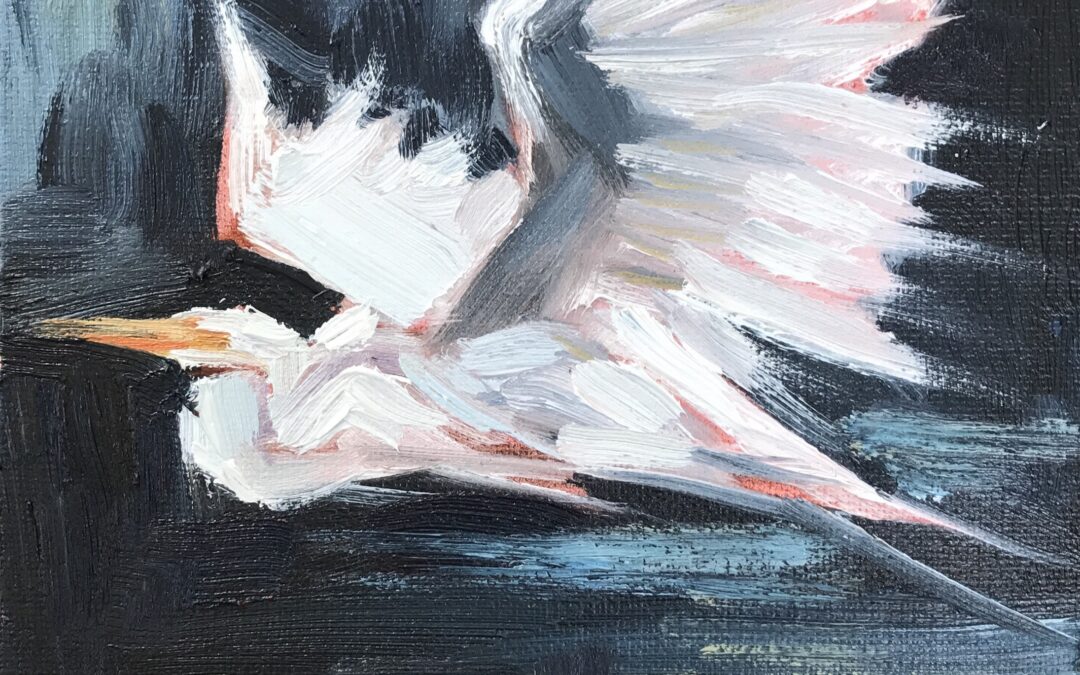 flying egret painting
