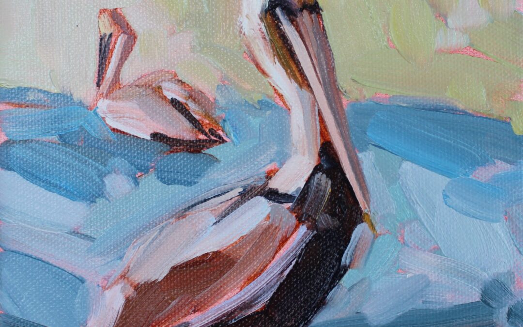 pelicans oil painting