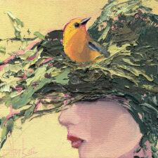 woman with goldfinch oil painting