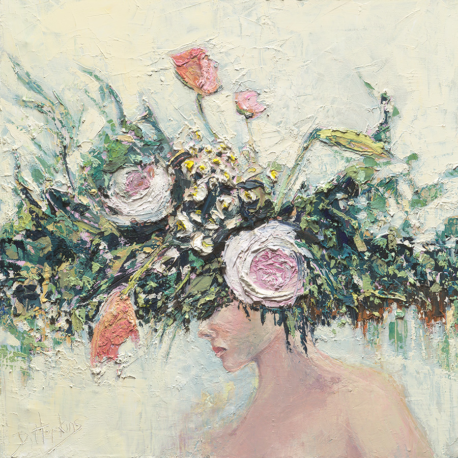 woman with flowers oil painting