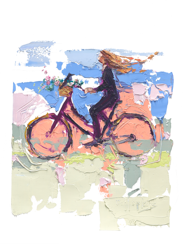 woman on bike oil painting
