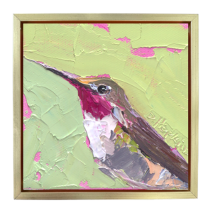 palette knife oil painting of a hummingbird looking upward