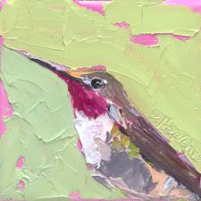 palette knife oil painting of a hummingbird looking upward