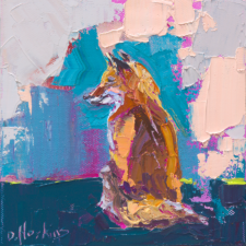palette knife oil painting of a fox entitled "time to rest'