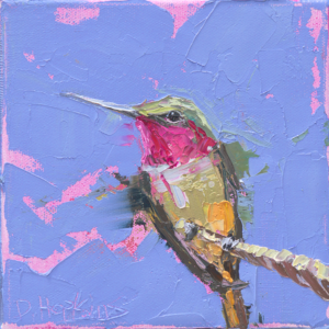 palette knife oil painting of a hummingbird resting on a branch