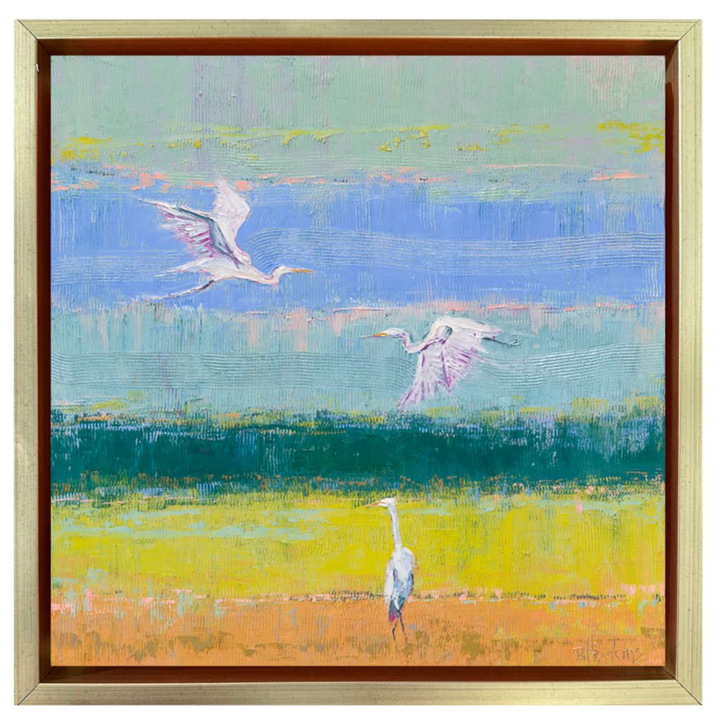 egrets flying painting