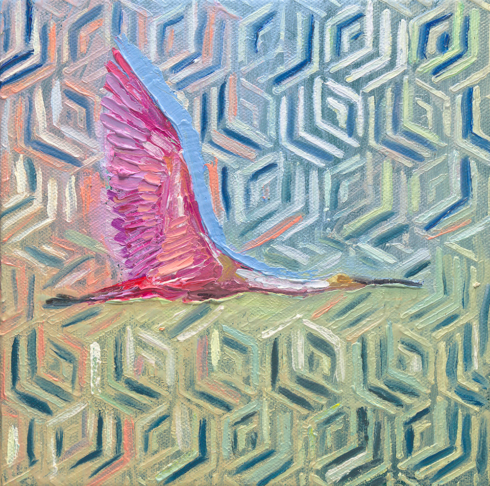 Roseate Spoonbill on patterned background