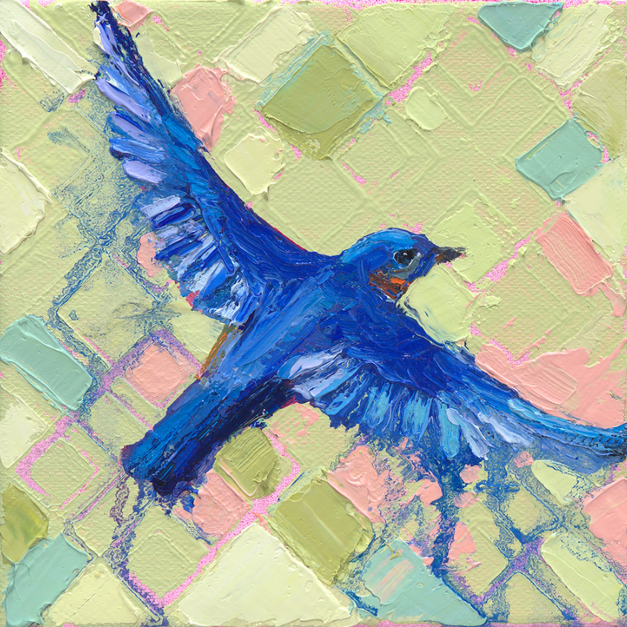 bluebird flying oil painting