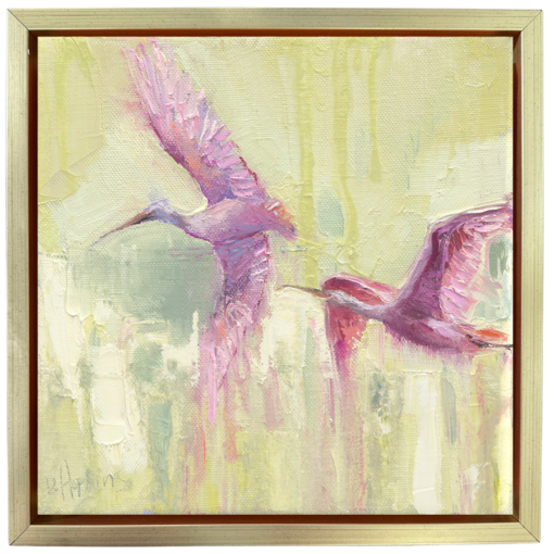 Roseate Spoonbills in flight oil painting