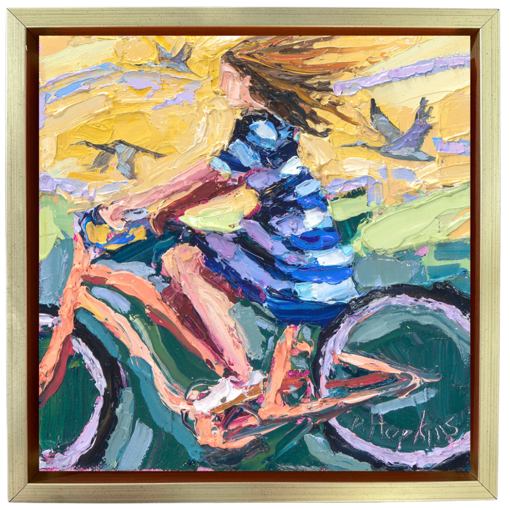 woman on bicycle oil painting