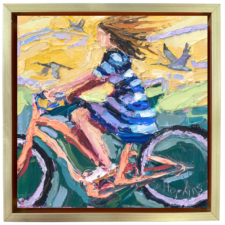woman on bicycle oil painting