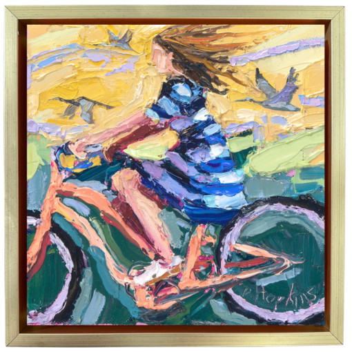 woman on bicycle oil painting