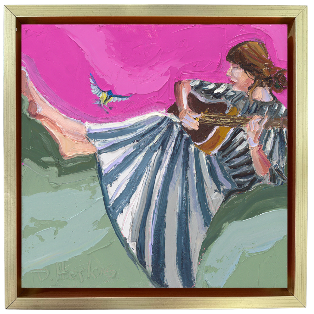 Woman with guitar oil painting