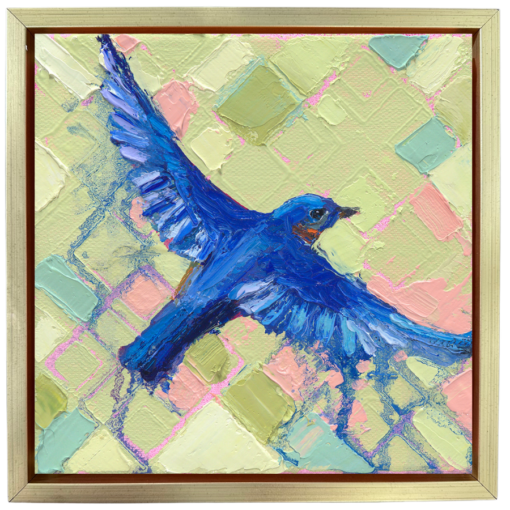 bluebird flying oil painting