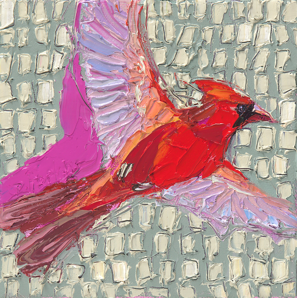 cardinal in flight oil painting