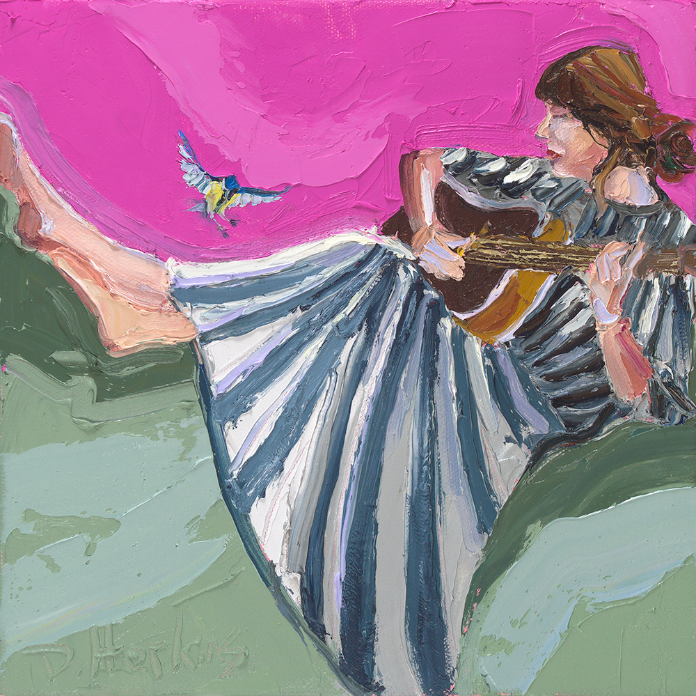 woman with guitar oil painting