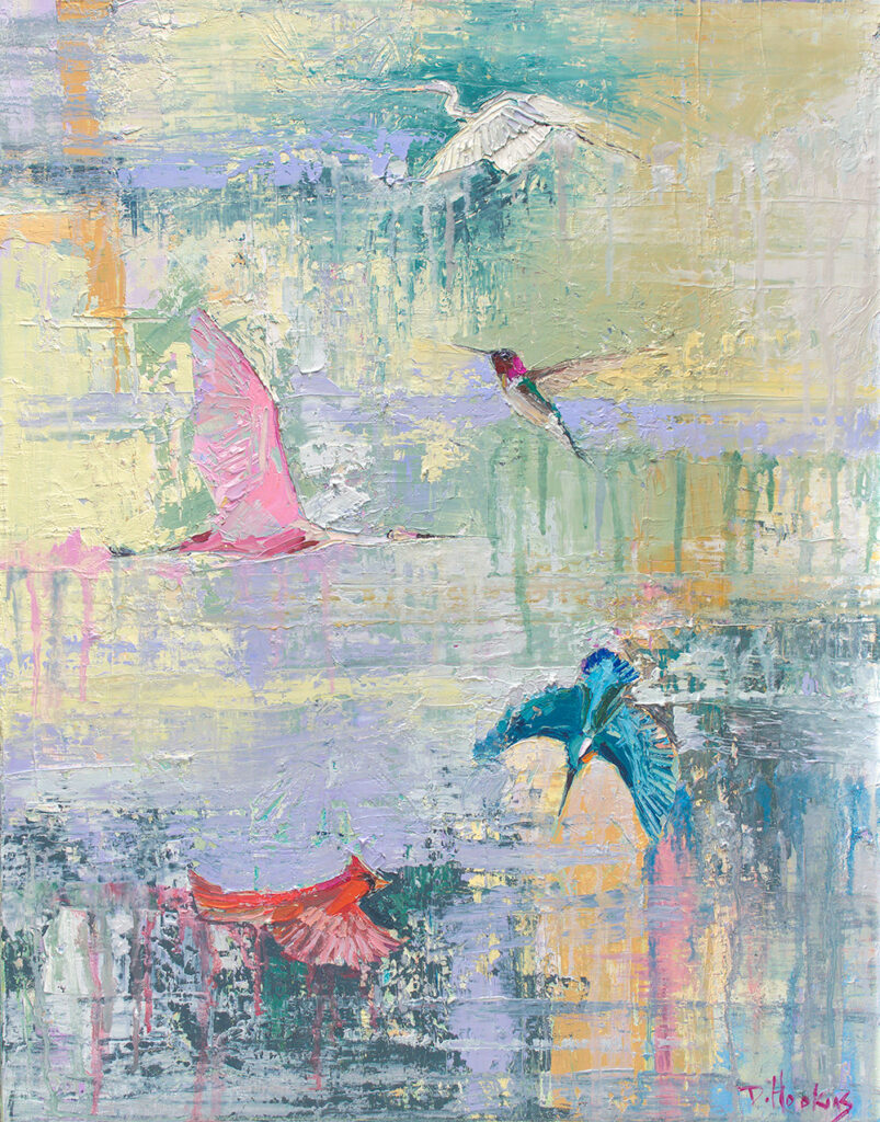 birds in flight oil painting