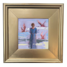 Woman with roseate spoonbills oil painting