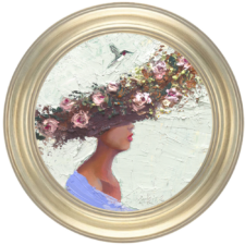 woman with hummingbird oil painting