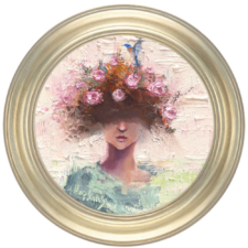 woman with flowers and bird oil painting