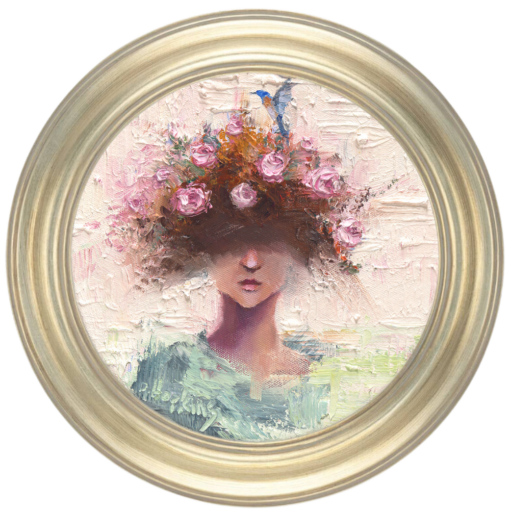 woman with flowers and bird oil painting