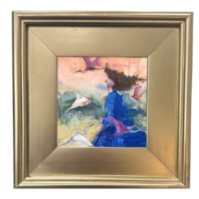 Woman with birds framed oil painting