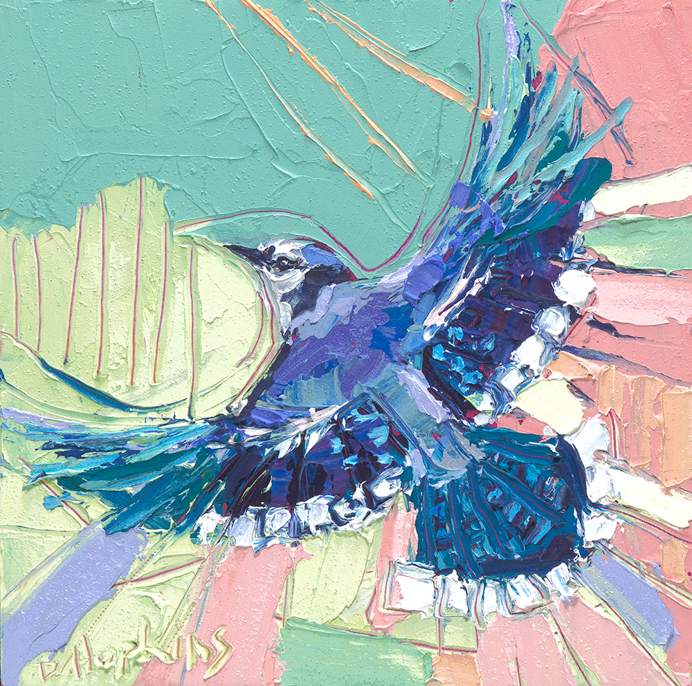 bluejay in flight oil painting