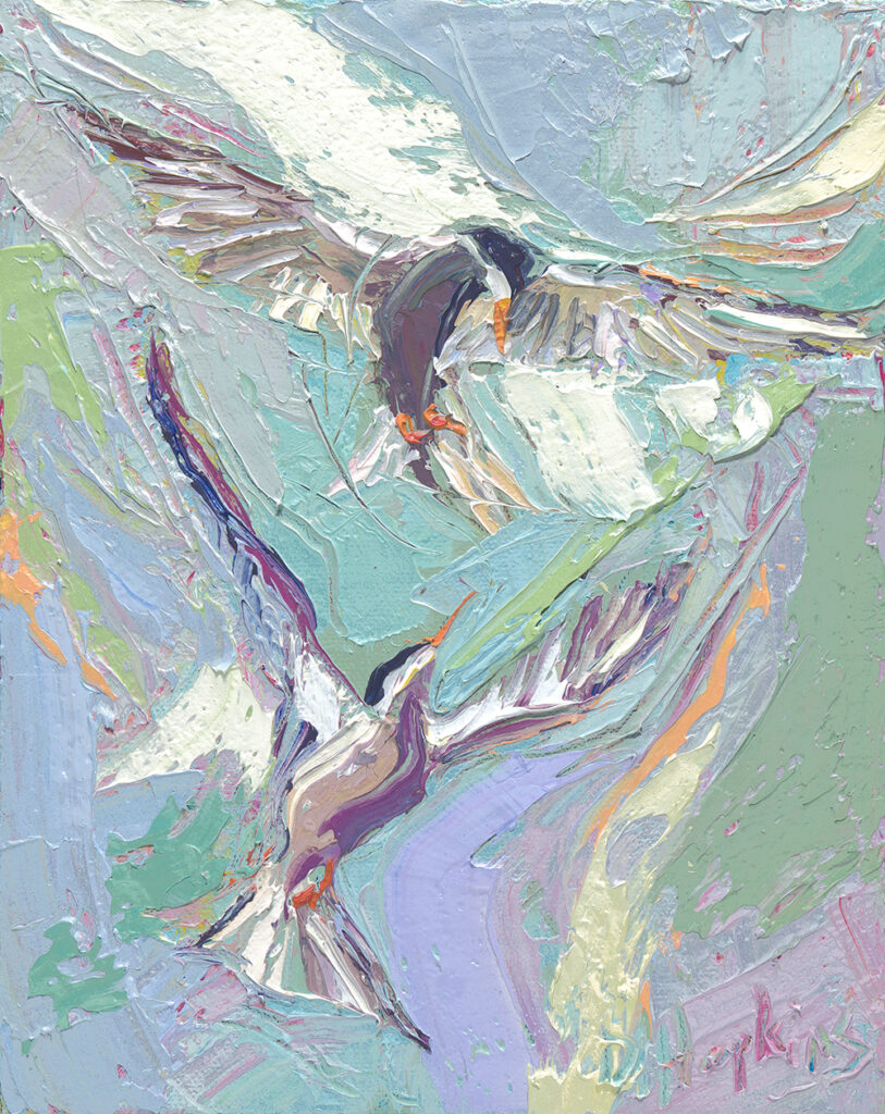 birds in flight painting