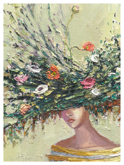 woman with flowers growing out of head art