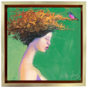 woman with bird oil painting