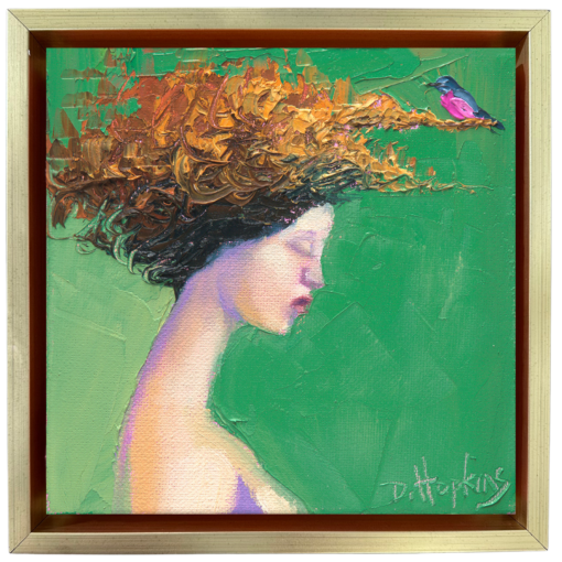 woman with bird oil painting