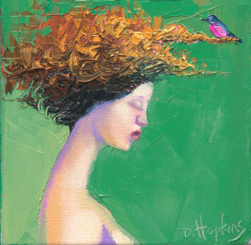 woman with bird oil painting