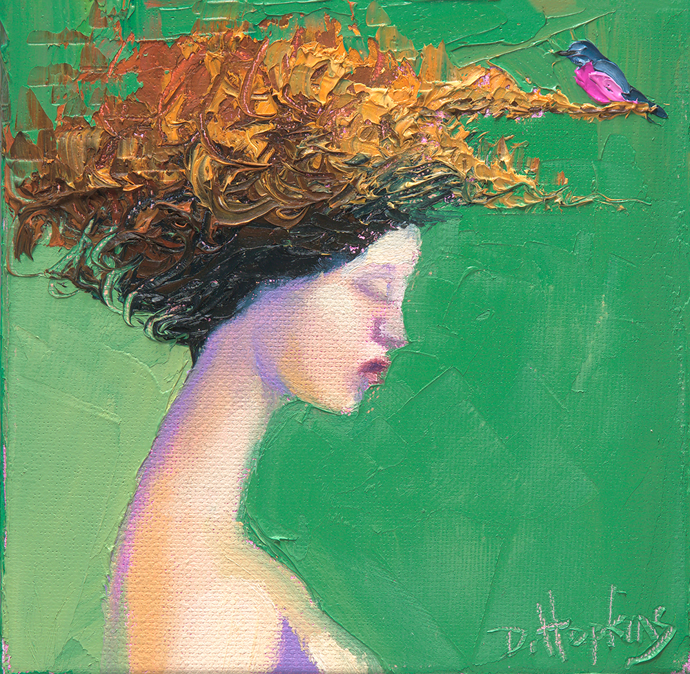 woman with bird oil painting