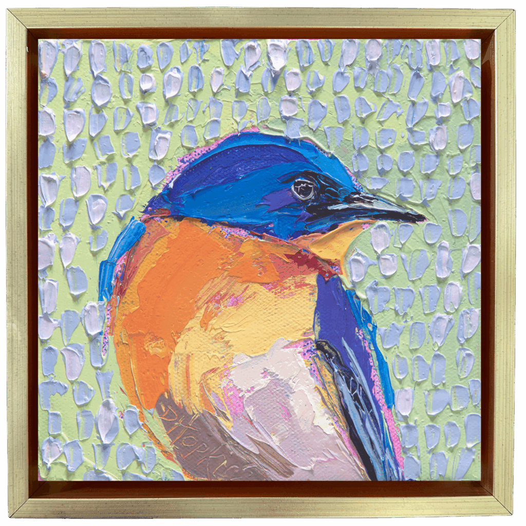 Painting of a bird with a richly textured background