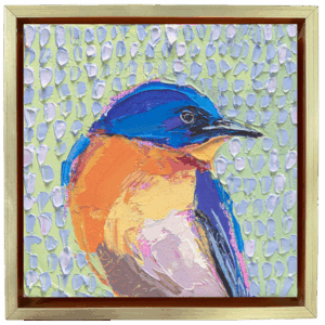 Painting of a bird with a richly textured background