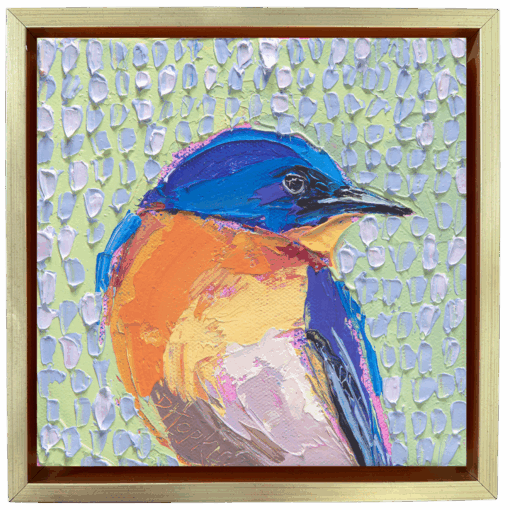 Painting of a bird with a richly textured background